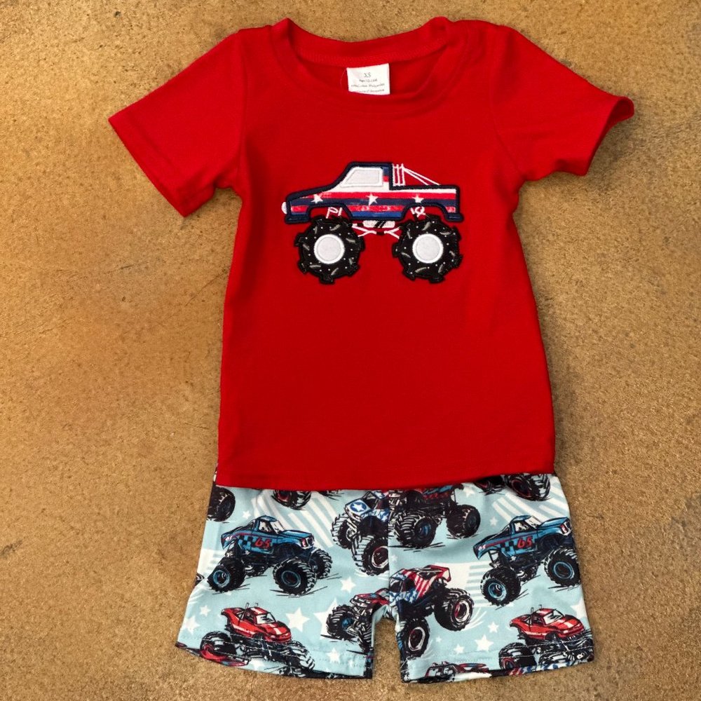 Boy's Truck Embroidery Shirt Shorts Set